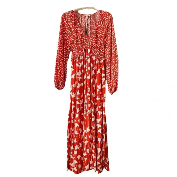 Diane von Furstenberg Ginkgo Print Maxi Dress sz XS Orange & White Long sleeve - Picture 2 of 9